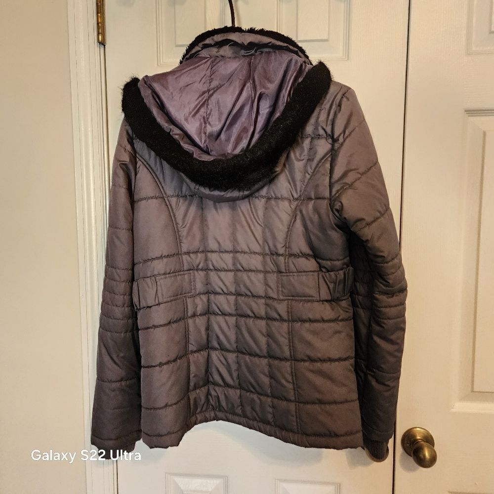 🏖 Warm Puffy Faded Glory Gray Grey Zip Up Winter Coat Removable Hood - Picture 4 of 7